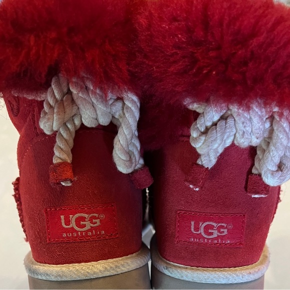 7 Ugg Selene Boot Red Suede Nautical Rope Back Accent warm rare excellent condit - Picture 4 of 15